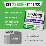 Glucosamine for Dogs - Joints Health Treats w/Omega Fish Oil - Natural Joint Pain Relief - Canine Hip and Joint Supplement w/Chondroitin + MSM + Turmeric + Calcium - 120 Beef Chews