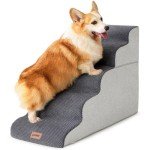 ZOMISIA Dog Stairs for High Beds - Pet Stairs for Couch, 35D Foam Dog Steps for Small to Large Dogs with Non-Slip Bottom Dog Ramp Grey, 5 Steps