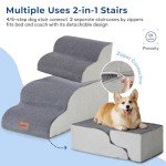 ZOMISIA Dog Stairs for High Beds - Pet Stairs for Couch, 35D Foam Dog Steps for Small to Large Dogs with Non-Slip Bottom Dog Ramp Grey, 5 Steps