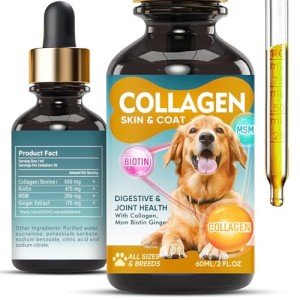 Collagen for Dogs,Liquid Collagen for Dogs Itchy Skin,Safe and Gentle Skin and Coat Supplement for Dogs,with Collagen and Vitamins,Supports Joint and Hair Health and Improves Digestion,60ml