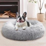 JOLLYVOGUE Donut Dog Bed, Comfort Round Dog Bed, Anti-Anxiety Calming Cuddler Dog & Cat Bed, Fluffy Faux Fur Cushion Bed for Small Medium Dogs and Cats, 20"