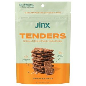 Jinx Tenders Chicken Jerky Dog Treats, All Natural Ingredients, Soft & Chewy, Low-Calorie, Slow-Smoked Chicken & Sweet Potato, No Fillers, 5oz