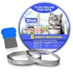 Flea and Tick Collar for Cats, 8 Months of Cat Flea Collar Protection 2 Collars Made with Premium Plant Based Essential Oil Waterproof and Natural Treatment Prevention Free Comb, 2Pack