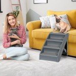 Foldable Pet Dog Stairs for Large Small Dogs Nonslip Dog Steps for High Bed Sofa Couch at Home and Vehicle Dog Ramp for Dogs to get on Bed (Grey)