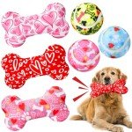 6 Pcs Valentine's Day Dog Toys Puppy Tennis Balls and Dog Squeaky Bone Toys Plush Interactive Pet Toys for Small Medium Large Dog Plush Chew Toys Puppy Training Toss Playing Gift
