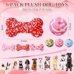 6 Pcs Valentine's Day Dog Toys Puppy Tennis Balls and Dog Squeaky Bone Toys Plush Interactive Pet Toys for Small Medium Large Dog Plush Chew Toys Puppy Training Toss Playing Gift