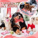 6 Pcs Valentine's Day Dog Toys Puppy Tennis Balls and Dog Squeaky Bone Toys Plush Interactive Pet Toys for Small Medium Large Dog Plush Chew Toys Puppy Training Toss Playing Gift