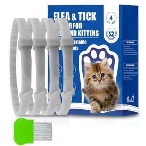 4 Pack Adjustable Flea and Tick Collar for Cats, Natural Plant Oil Formula Cat Flea Collar Provides 32-Month Protection for Flea Tick, Glow-in-The-Dark & Waterproof Cat Flea Treatment for All Cats