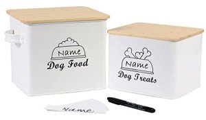 Brabtod Dog Food Storage Contianer,Dog Treats Container,Set of 2 Pet Food Bin Airtigh,Metal Pet Food Storage with Bamboo Lid,Dod Treats Jar-Can be Personalized-Ideal for Dog Kibble Cookie Biscuit