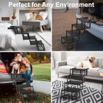 PetRuna Extra Wide Dog Stairs for Car, Foldable Dog Ramp for Car with Non-Slip Surface, Portable Dog Stairs Lightweight Dog Steps for Cars and SUV, High Beds, Truck, Supports up to 250 lbs, 4 Steps