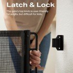 Cumbor Retractable Baby Gate Dog Gate for Stairs Indoor, Extends up to 55" Wide Mesh Dog Gate for Doorways, 34" Tall Safety Dog Gates for The House, Easy to Use Pet Gate for Stairway & Ourdoors, Black