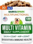 BARK&SPARK Multivitamin Chewable Treats for Dogs - Glucosamine Chondroitin for Joint Support + Omega for Skin & Coat + Probiotics - Multi Vitamin for Dogs Health - Dog Vitamins and Supplements