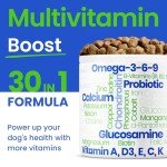 BARK&SPARK Multivitamin Chewable Treats for Dogs - Glucosamine Chondroitin for Joint Support + Omega for Skin & Coat + Probiotics - Multi Vitamin for Dogs Health - Dog Vitamins and Supplements