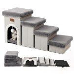COZY KISS Dog Stairs with Storage or Condo, 17.5" H Small Pet Foldable Ramp with Leakproof Cover, Older Cat Steps for Bed Couch Sofa, Stable, Comfort, Up to 180 Lbs, 13x35x17.5 inch, 4 Tiers, Grey