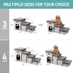 COZY KISS Dog Stairs with Storage or Condo, 17.5" H Small Pet Foldable Ramp with Leakproof Cover, Older Cat Steps for Bed Couch Sofa, Stable, Comfort, Up to 180 Lbs, 13x35x17.5 inch, 4 Tiers, Grey