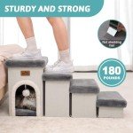 COZY KISS Dog Stairs with Storage or Condo, 17.5" H Small Pet Foldable Ramp with Leakproof Cover, Older Cat Steps for Bed Couch Sofa, Stable, Comfort, Up to 180 Lbs, 13x35x17.5 inch, 4 Tiers, Grey