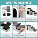 COZY KISS Dog Stairs with Storage or Condo, 17.5" H Small Pet Foldable Ramp with Leakproof Cover, Older Cat Steps for Bed Couch Sofa, Stable, Comfort, Up to 180 Lbs, 13x35x17.5 inch, 4 Tiers, Grey