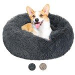 VavoPaw Round Dog Bed for Small Dogs, Donut Cuddler Plush Cat Calming Bed with Machine Washable, Non-Slip Fluffy Dog & Cat Calming Cushion Bed for Joint-Relief and Sleep Improvement, M Size, Dark Grey