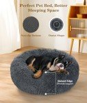 VavoPaw Round Dog Bed for Small Dogs, Donut Cuddler Plush Cat Calming Bed with Machine Washable, Non-Slip Fluffy Dog & Cat Calming Cushion Bed for Joint-Relief and Sleep Improvement, M Size, Dark Grey
