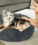 VavoPaw Round Dog Bed for Small Dogs, Donut Cuddler Plush Cat Calming Bed with Machine Washable, Non-Slip Fluffy Dog & Cat Calming Cushion Bed for Joint-Relief and Sleep Improvement, M Size, Dark Grey