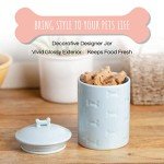 Park Life Designs Ceramic Treat Jar, Kitchen Countertop Container for Dogs, Cats, Puppies and More, Chic Container with Airtight Lid for Cookies, Biscuits and Treats (Manor) (Bones, White, 1.4 Qt)
