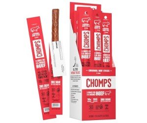 Chomps Grass-Fed and Finished Original Beef Jerky Snack Sticks 24-Pack, Keto, Paleo, Whole30, 10g Protein, Gluten-Free