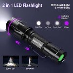 MOWETOO UV Flashlight, Portable Blacklight Flashlight, LED Torch with White and Ultraviolet Light Combo, Black Light Pet Urine Detector for Dog Cat Pee, ID Check, AC Leak, Bed Bug, Rocks, Resin