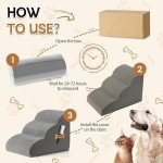 Romrol Dog Stairs Ramp for Beds Couches, Extra Wide Pet Steps with Durable Non-Slip Waterproof Fabric Cover, Dog Slope Stairs for Small Dogs and Cats or Pets Friendly, 3-Tiers