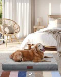 OhGeni 35 Inch Orthopedic Waterproof & Machine Washable Dog Bed with Egg Crate Foam Support, Non-Slip Bottom and Removable Pet Bed Cover for Extra Large, Large, Medium, Small Dogs (Gray)