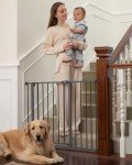 InnoTruth 28.9-42.1" Wide Baby Gate for Stairs, 30" Tall Dog Gates for Doorways Expandable One-Hand Open, Easy Walk Through Dual Lock Metal Pet Gates for Dogs, Black-Family & Mom's Choice Award Winner