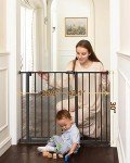 InnoTruth 28.9-42.1" Wide Baby Gate for Stairs, 30" Tall Dog Gates for Doorways Expandable One-Hand Open, Easy Walk Through Dual Lock Metal Pet Gates for Dogs, Black-Family & Mom's Choice Award Winner