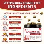 Glucosamine for Dogs, Joint Supplement for Dogs with Chondroitin, MSM, Omega-3, Hemp for Pain Relief, Hip and Joint Chews for Dogs with Calcium for Bone Health, 120 Soft Chews
