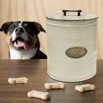 nu steel metal Ribbed Ivory 3 Pc set Jumbo Pet Canister with Golden PAW Plaque, Dog Food Treat Storage Container Jar with wooden Lid with sturdy bone handle, Tight Fitting Lids for Dog Biscuit Cookies