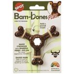 SPOT Bam-Bones Plus Triple Chew - Bamboo Fiber & Nylon, Durable Long Lasting Dog Toy for Aggressive Chewers – Great for Adult Dogs & Teething Puppies Under 30lbs, Non-Splintering, 4in, Bison Flavor