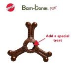 SPOT Bam-Bones Plus Triple Chew - Bamboo Fiber & Nylon, Durable Long Lasting Dog Toy for Aggressive Chewers – Great for Adult Dogs & Teething Puppies Under 30lbs, Non-Splintering, 4in, Bison Flavor