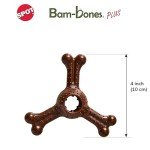 SPOT Bam-Bones Plus Triple Chew - Bamboo Fiber & Nylon, Durable Long Lasting Dog Toy for Aggressive Chewers – Great for Adult Dogs & Teething Puppies Under 30lbs, Non-Splintering, 4in, Bison Flavor