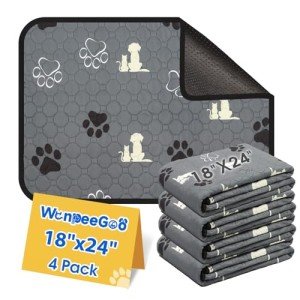 WanpeeGoo Washable Pee Pads for Dogs, 4 Pack Absorbent Reusable Training Dog Pads Pet Puppy Pads, Non-Slip Potty Pads for Whelping, Playpen, Crate, Bed, Grey 18"x24"
