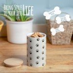 Park Life Designs - Ceramic Pet Treat Jar with Airtight Lid for Dogs, Cats, Puppies and More, Chic Kitchen Countertop Container for Cookies, Biscuits and Treats (Pawz Grey, 1 Qt)