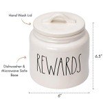 Rae Dunn Ceramic Cookie Jar, Dog Biscuit Kitchen Canister with Lid, Hand-Lettered “Rewards” Snack Jar
