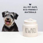 Rae Dunn Ceramic Cookie Jar, Dog Biscuit Kitchen Canister with Lid, Hand-Lettered “Rewards” Snack Jar