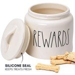 Rae Dunn Ceramic Cookie Jar, Dog Biscuit Kitchen Canister with Lid, Hand-Lettered “Rewards” Snack Jar