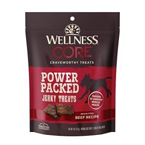 Wellness CORE Power Packed Dog Treats, Grain-Free Tender Jerky Treats, Made in USA (Beef Recipe, 4-Ounce Bag)
