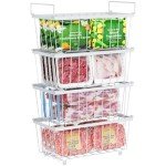 iSPECLE Dog Food Storage Containers - 4 Pack Stackable Pet Food Container for 5 to 7 Cu.Ft Chest Freezer Sort Frozen Raw Food, Chest Freezer Organizer Bins Easy Get Food Better Ventilation, White