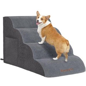 Dog Stairs for Small Dogs: Pawtners 4 Steps 16" Tall Dog Ramp for Bed, Foam Pet Stairs for Large Cat and Medium Dogs, Dog Steps for Dogs to Get on Bed for Couch Sofa Bed Grey
