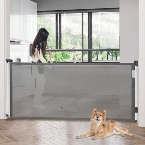 HBlife 34" Tall 118" Extra Wide Retractable Baby & Dog Gates, Safety Baby Gates for Doorways & Stairs, Retractable Dog Gate Pet Gate Indoor & Outdoor, Grey