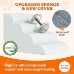 Dog Stairs for Small Dogs: Pawtners 4 Steps 16" Tall Dog Ramp for Bed, Foam Pet Stairs for Large Cat and Medium Dogs, Dog Steps for Dogs to Get on Bed for Couch Sofa Bed Grey