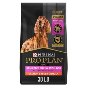 Purina Pro Plan Sensitive Skin and Stomach Dog Food Dry, Adult Salmon & Rice Formula, Digestive Health - 30 lb. Bag