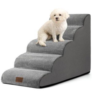 COZY KISS Dog Stairs for High Bed 22.6" H, Small Pet Steps with Leakproof Cover, High Density Foam Cat Ramp for Bed, Car or Couch, Lightweight, Durable, Comfort, 15.7x33x22.6 inch, 5 Tiers, Grey