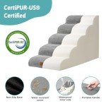 COZY KISS Dog Stairs for High Bed 22.6" H, Small Pet Steps with Leakproof Cover, High Density Foam Cat Ramp for Bed, Car or Couch, Lightweight, Durable, Comfort, 15.7x33x22.6 inch, 5 Tiers, Grey