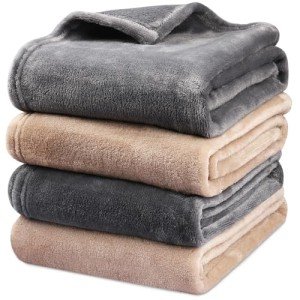 Onarway Dog Blanket Washable for Puppy: 4 Packs Dog Blankets 40”x28” - Fluffy Soft Small Throw for Cat Puppy Kitten Dogs - Fleece Pet Blankets for Bed Sofa Car and Indoor - Grey and Khaki